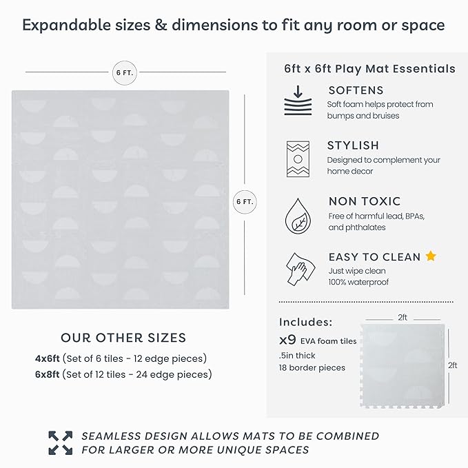 Little Landings Baby Play Mat for Floor - Aura Pearl (6x6ft) - Premium EVA Foam Play Mat for Babies & Toddlers (Ages 0-5+) Non-Toxic Playmat for Tummy Time, Crawling & Playroom - Stylish & Comfortable
