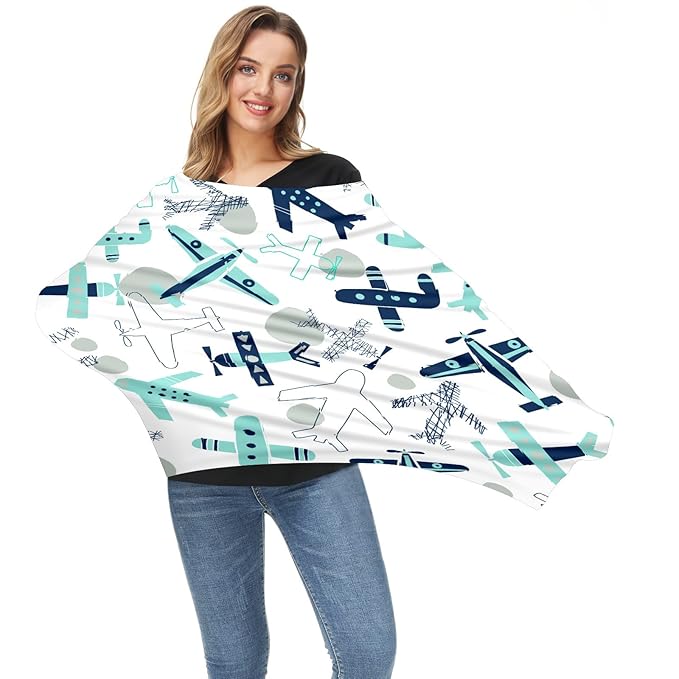 Baby Car Seat Stroller Covers Airplane Collection Nursing Cover Breastfeeding Scarf Soft Breathable Stretchy Infant Car Canopy Coverage Carseat Cover for Boys and Girls Multi Use