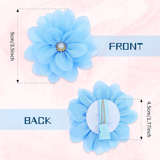 inSowni 20 Pack 9cm /3.5" Chiffon Flower Alligator Hair Clips Lined Duckbill Barrettes Hair Flower Bow Mexican Floral Hair Pins Accessories for Baby Girls Toddlers Kids Teens Women
