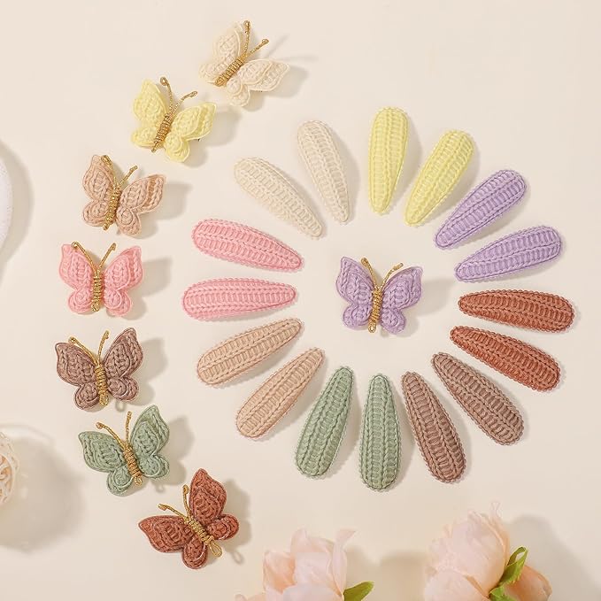 choicbaby 24pcs Toddler Hair Clips Small Knitted Snap Hair Clips Non Slip Wrapped Butterfly Hair Barrettes Accessories for Toddler Baby Girl Infant Kids