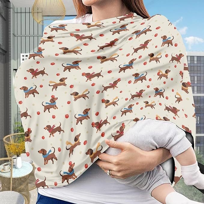 AFPANQZ Cute Cartoon Dachshunds Nursing Cover Breastfeeding Scarf Baby Car Seat Covers for Boys Girls Infant Carseat Canopy Stretchy Soft Breathable Multi-Use Cover Up