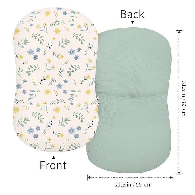 Muslin Baby Lounger Cover 2 Pack, Soft Breathable Newborn Lounger Pillow Cover for Boys Girls Infant (Spring Garden)