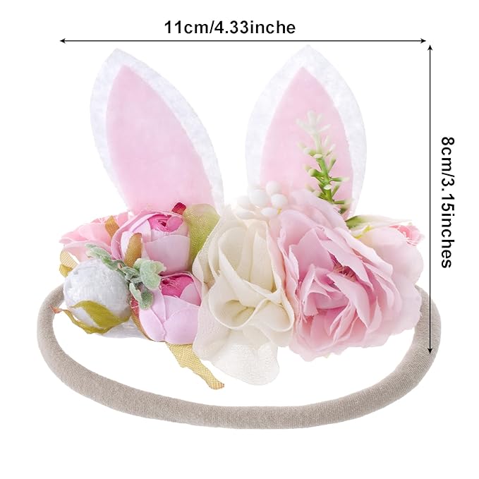 baotongle Bunny Headband Bunny Rose Ears Easter Headbands Baby Girls Flower Spring Newborn Toddler Infant Bunny Headbands