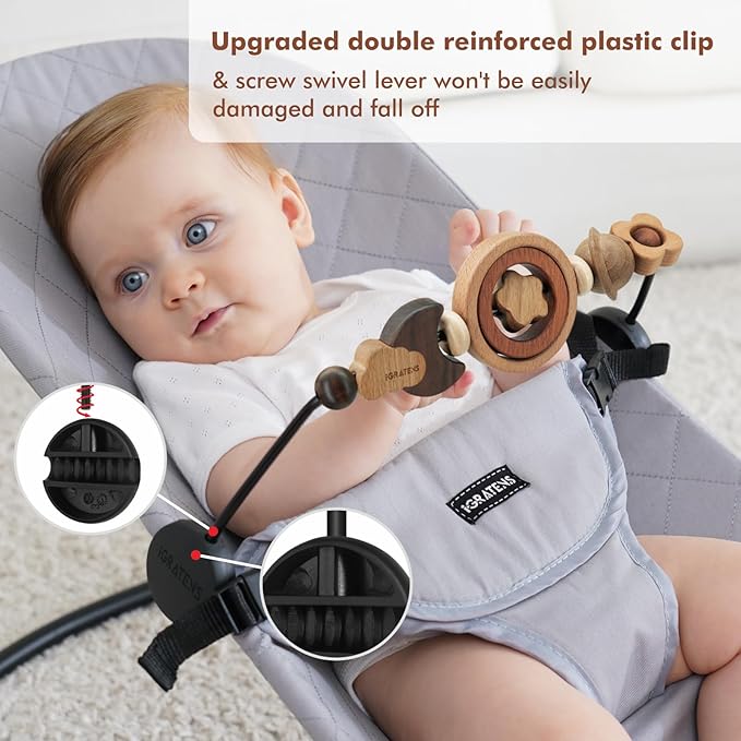 iGRATENS Baby Bjorn Bouncer Toy Bar - Toy Bar for Baby Bouncer Soft & Bliss, Easy to Attach and Remove, 360°Rotating Natural Wooden Toys, Exciting Design for Curious Babies, Circular Natural Wood