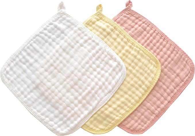MUKIN Baby Washcloths, Soft Absorbent Cotton Burp Cloths, Burping Cloth for Newborn Sensitive Skin,12x12 inches, 6 Pack (Pink,White,Yellow)