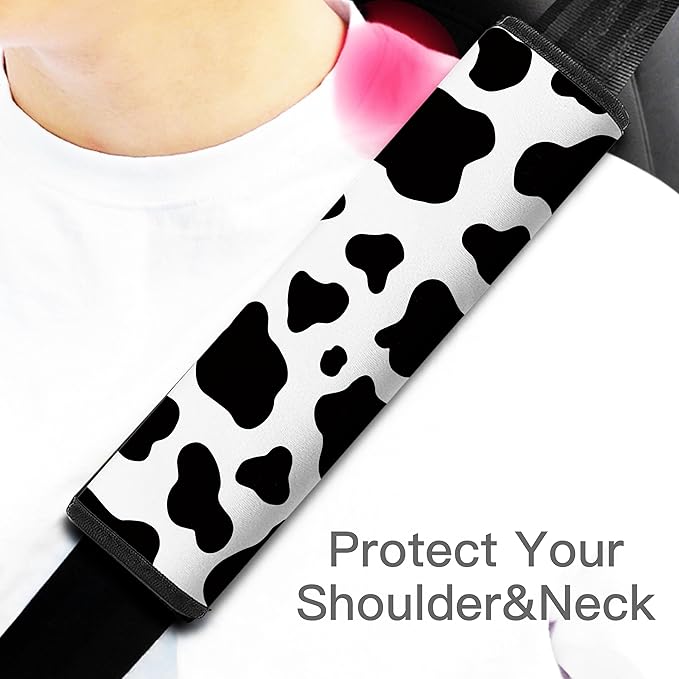 Car Seat Belt Pad Cover, 4-Pack Soft Car Safety Seat Belt Strap Shoulder Pad for Adults and Children, Suitable for Car Seat Belt, Backpack, Shoulder Bag (Cow Pattern)