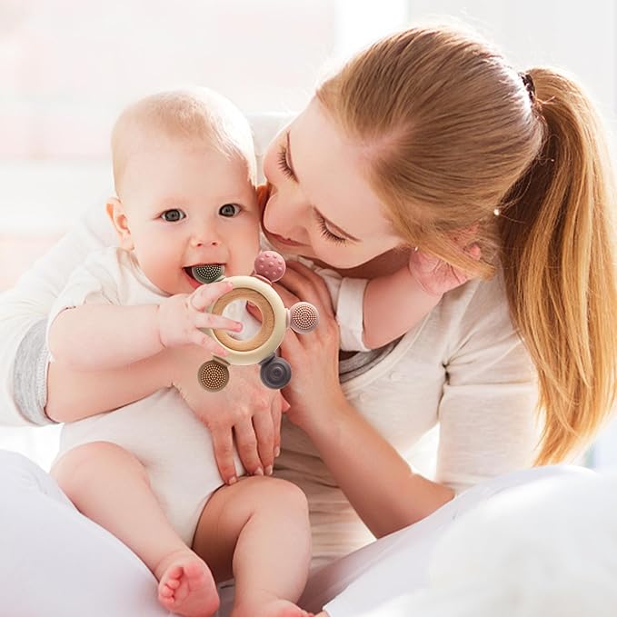 TOHIBEE Baby Montessori Sensory Teething Toy + Baby Teething Ring for 0-6 6-12 Months