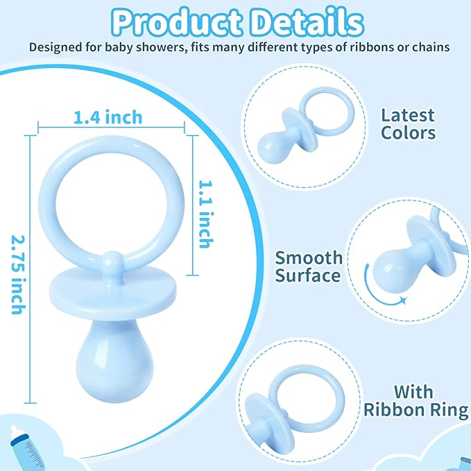 50 Pacifiers for Baby Shower Game Boy, 2.75’’ Plastic Pacifiers Baby Shower Game, Bulk Baby Shower Pacifiers for Gender Reveal Baby Shower Decoration DIY, Table Scatter, Baby Shower Favors (Blue)