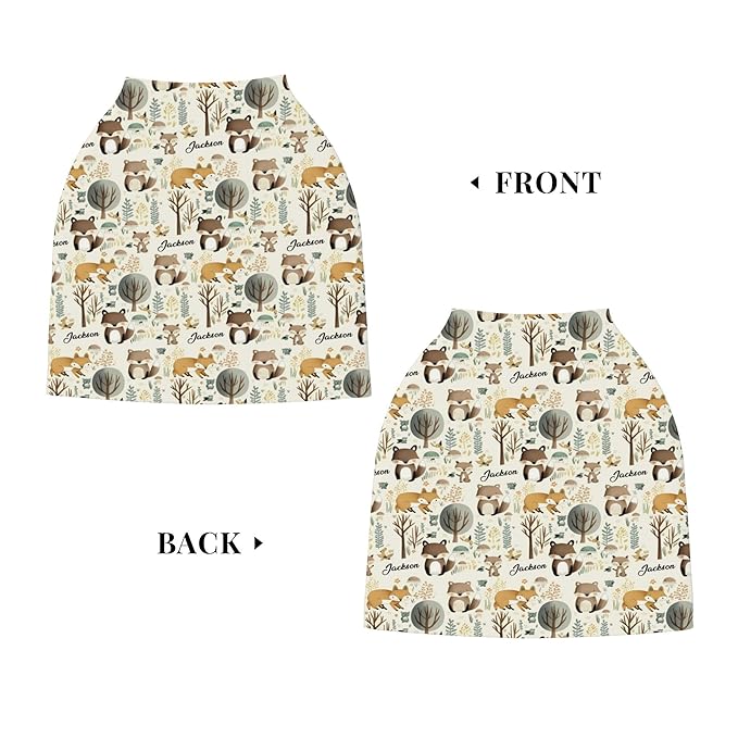 Personalized Woodland Baby Car Seat Cover with Name,Multi-Use Canopy for Nursing, Strollers,Shopping Carts,Customized Breastfeeding Cover, Full Privacy,Infant Stroller Cover