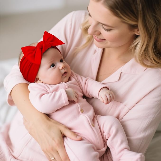 LemonSpce Handmade Baby Head wrip with Bows Stretchy Soft Infant Comfortable Baby Bow for Newborn girls and boys,Toddler-Trendy Designs Classic colors Hair Accessories(red)