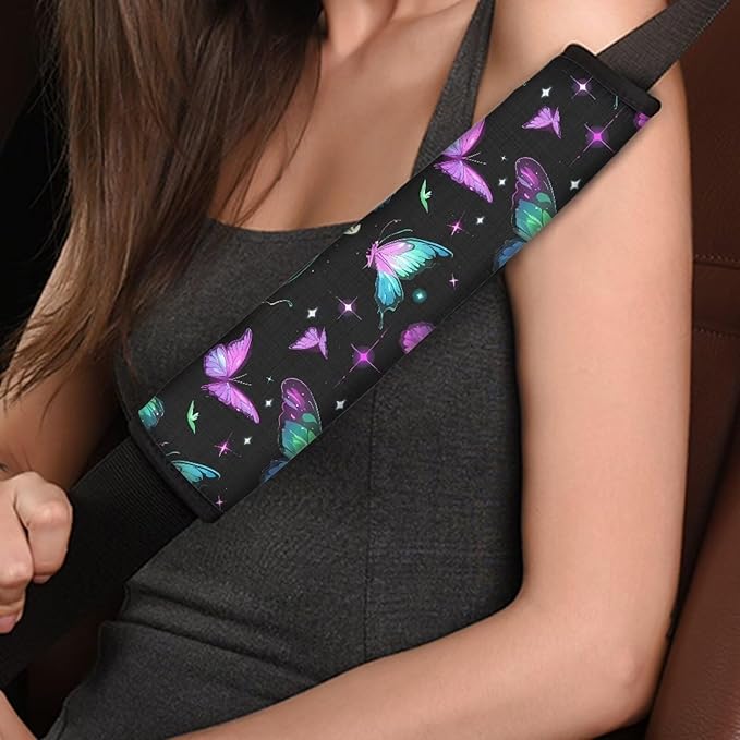 AFPANQZ Butterflies Seat Belt Cover for Women Adults 2 Packs Comfortable Driving Shoulder Protectors Car Safety Seatbelt Pads Soft Comfort Cushion Car Seats Accessories Decor