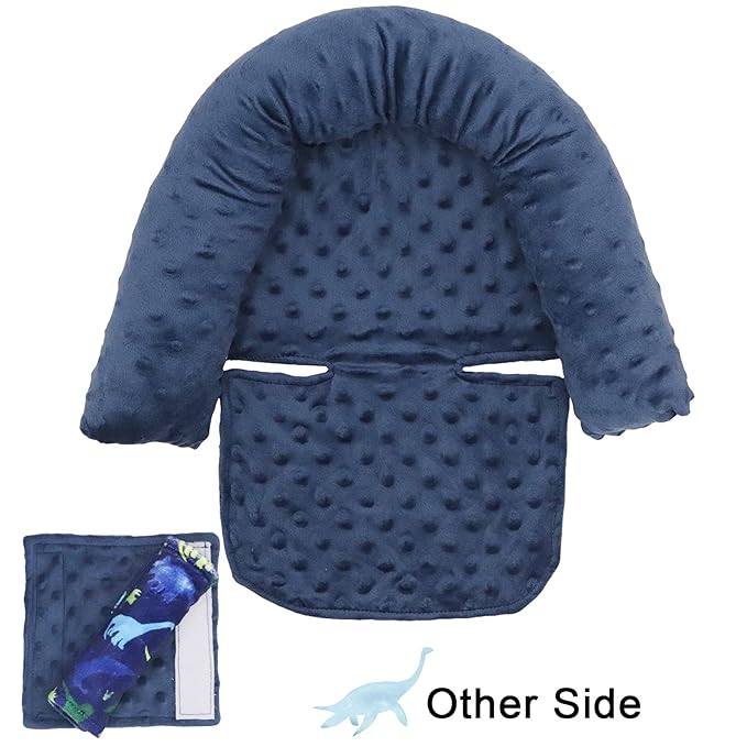 Baby Carseat Headrest and Strap Covers, Dinosaur Minky Infant Strollers Head Support & Seat Belt Cover, Toddler Strollers Headrest and Neck Cover, Car Accessories for Newborn Boys Girls