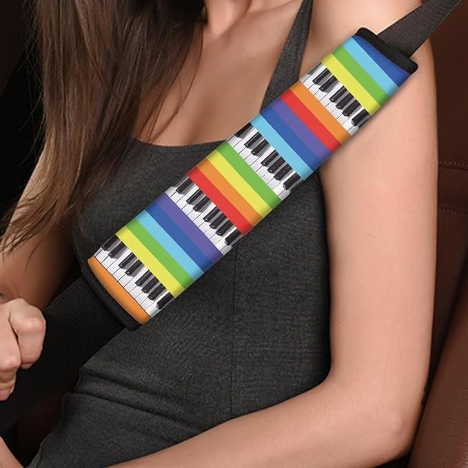 AFPANQZ 2-Pack Car Seat Belt Pads Covers Piano Rainbow Stripe Design Shoulder Straps Pad Cushion Safety Seatbelt Pillow Cover for Adults Comfortable Driving Adjustable Universal