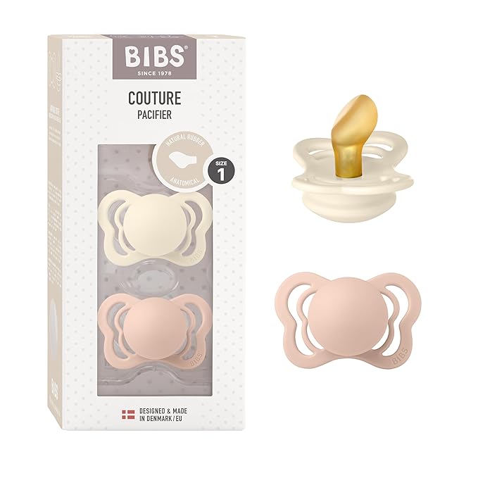 BIBS Pacifiers - Couture Collection | BPA-Free Baby Pacifier | Made in Denmark | Set of 2 Ivory/Blush Color Premium Soothers | Size 0-6 Months