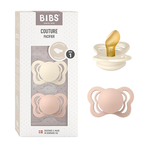 BIBS Pacifiers - Couture Collection | BPA-Free Baby Pacifier | Made in Denmark | Set of 2 Ivory/Blush Color Premium Soothers | Size 0-6 Months