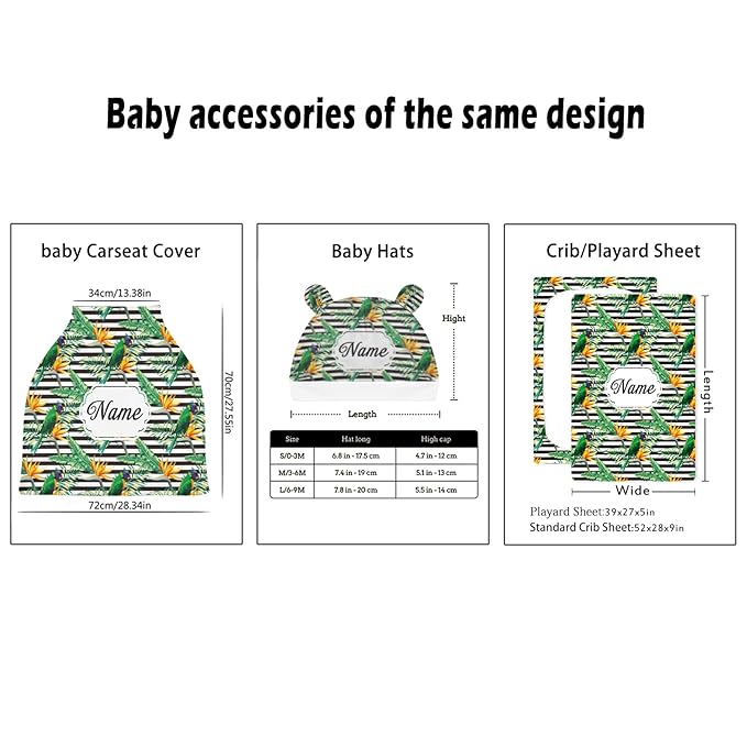 Personalized Baby Car Seat Covers for Boys Girls, Customized Carseat Cover with Name, Infant Stroller Canopy, Nursing Cover Breastfeeding Scarf for Newborn Babies, Tropical Plant Striped
