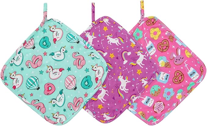 3 Pack Baby Pacifier Blanket Super Soft and Breathable Snuggler Lovey Security Bamboo Viscose Blanket 9.5" X 9.5" Swimming Circle/Unicorn/Cookies One Size
