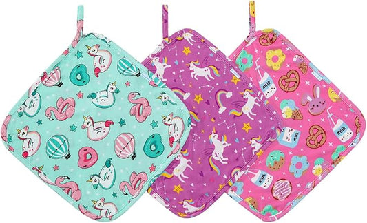3 Pack Baby Pacifier Blanket Super Soft and Breathable Snuggler Lovey Security Bamboo Viscose Blanket 9.5" X 9.5" Swimming Circle/Unicorn/Cookies One Size