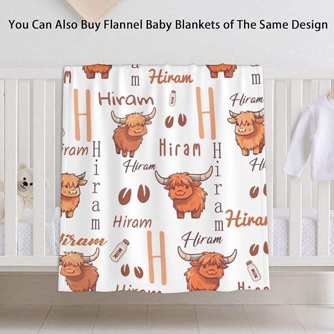 Customized Highland Cow Baby Car Seat Cover for Boys Girls, Personalized Peekaboo Opening Carseat Covers with Name, Custom Nursing Covers Breastfeeding Scarf for Infant Newborn