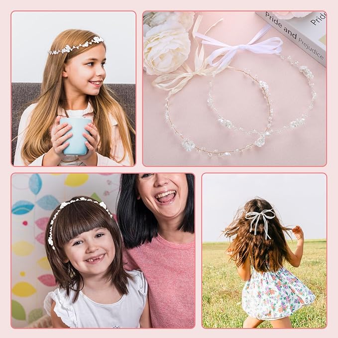 Silver Flower Girl Headpiece, Flower Crown for Girls Hair Accessory Headband Headpiece Headband Piece for Wedding Crowns for Weddings for Party First Communion Photography
