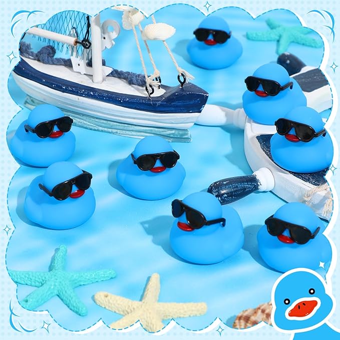 Hiboom 300 Pack Mini Rubber Ducks Set Bath Toys in Bulk with Sunglasses Float Squeak Tiny Baby Shower Rubber Duck Bathtub Pool Toy for Kids Party Birthday Supplies Prize Rewards(Blue)