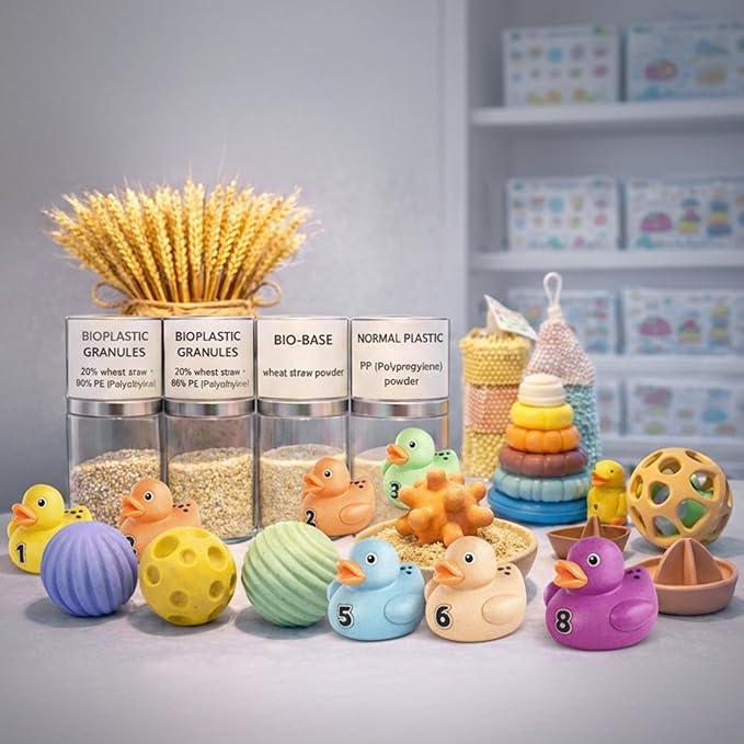 Bath Toys for Toddlers 1-3, 8 Pcs No Hole Wheat Straw Rubber Ducks, Christmas Stocking Stuffers Gifts for Boys & Girls 6-12 Months, Floating Baby Bath Toys for Sensory Learning & Education