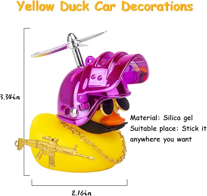 Wonuu Yellow Duck Car Dashboard Ornament - Cool Squeaky Glasses Duck With Propeller Helmet Decoration Accessory (Y-Pink)
