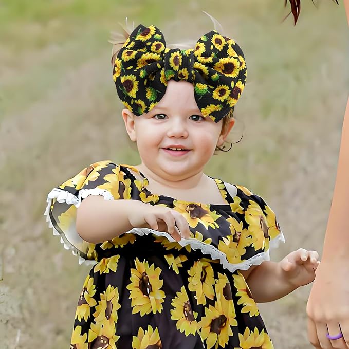 7’’ Yellow Bows for Baby Girls Sunflower Girl Headbands Baby Bow Summer Outfits Hair Accessories for Newborn Infant Toddler Clothes