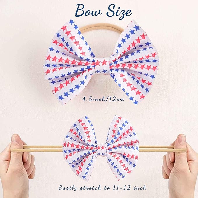 4th of July America Flag Baby Headbands Cheer Bow, Baby Girls Red White Blue Star Spangled Patriotic Hair Bow for Newborns Toddlers Small Children,3 Pcs (America Flag-C)