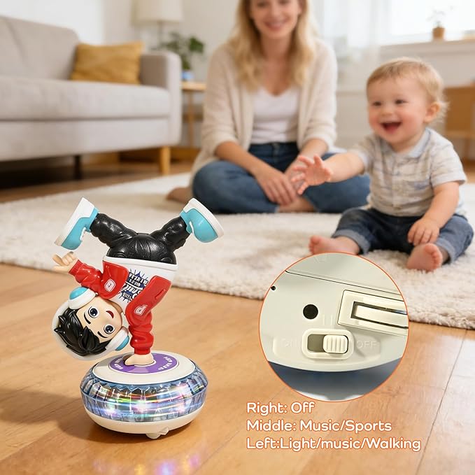 Electric Upside-Down Spinning Street Dance Figurine, Light Up Infant Toys Birthday Easter Gifts with Dynamic Music & Cool Lights