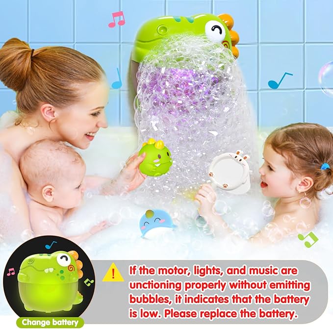 Light Up Dinosaur Bath Toys with Music, Bath Bubble Machine Toy for Kids Age 3-5 4-8 Toddler Summer Toys Bubble Maker for Bathtub - Floating Animal Water Toys Boy Girl Birthday Gift