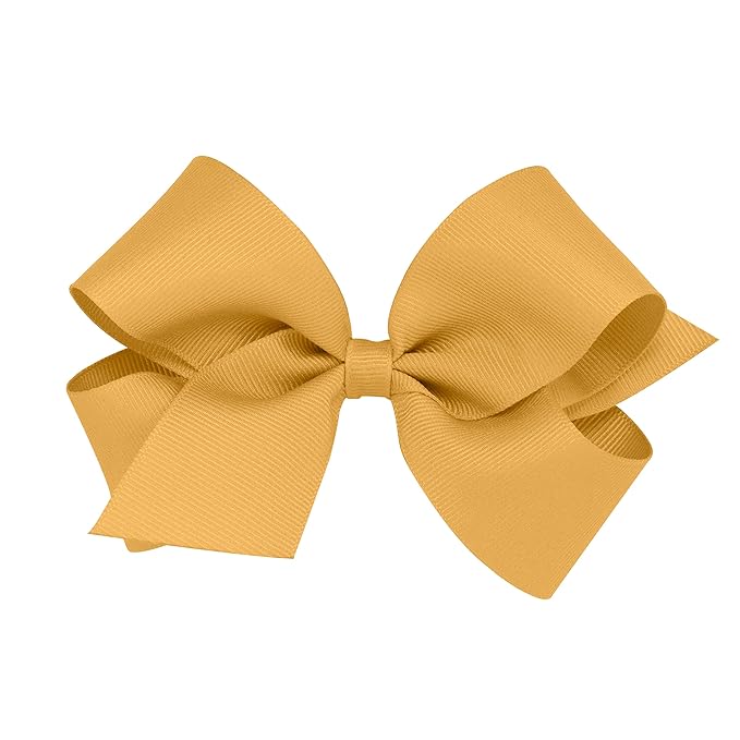 Wee Ones Girls' Classic Grosgrain Hair Bows with Plain Wrap Center, No-Slip Hair Clip, Handmade, Old Gold, Medium