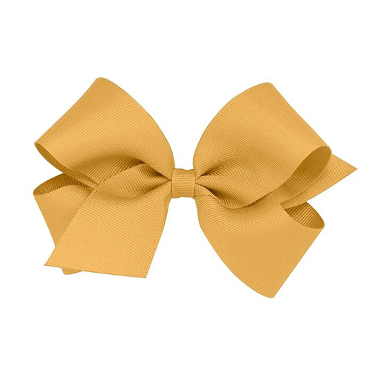 Wee Ones Girls' Classic Grosgrain Hair Bows with Plain Wrap Center, No-Slip Hair Clip, Handmade, Old Gold, Medium
