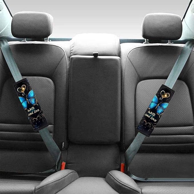 FOR U DESIGNS Seat Belt Cover for Kids Adults Car SUV Sedan Truck Seatbelt Cover 2 Pack Backpack Shoulder Strap Pads Butterfly Print Car Accessories Blue