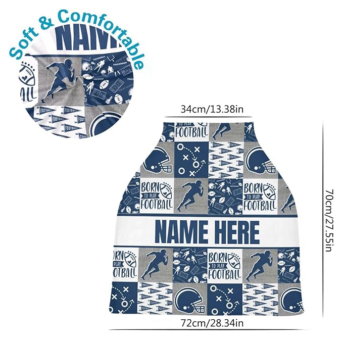 Personalized Football Theme Baby Car Seat Cover for Babies with Name, Custom Rugby Sports Baby Car Seats Canopy for Boys, Nursing Breastfeeding Stroller Covers Infant Car Seat Blanket for Newborn