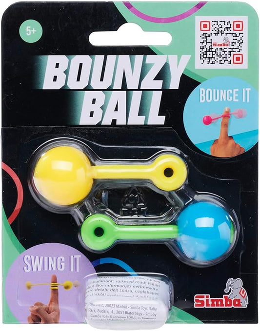 Simba 105952679 Bounzyball Double Pack, 3 Assorted Designs, Only One Item Delivered, Rubber Trickball with Rubber Cord and Finger Loop, Diameter: 2.5 cm, from 5 Years