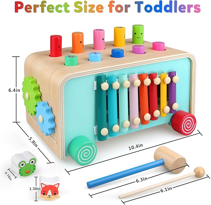 Montessori Baby Hammer Pounding Toy for Toddlers Boys Girls 2 3 4 Years Old, Educational Learning Toy Xylophone Color Shape Easter Basket Stuffers for Toddlers Valentine's Day Gift