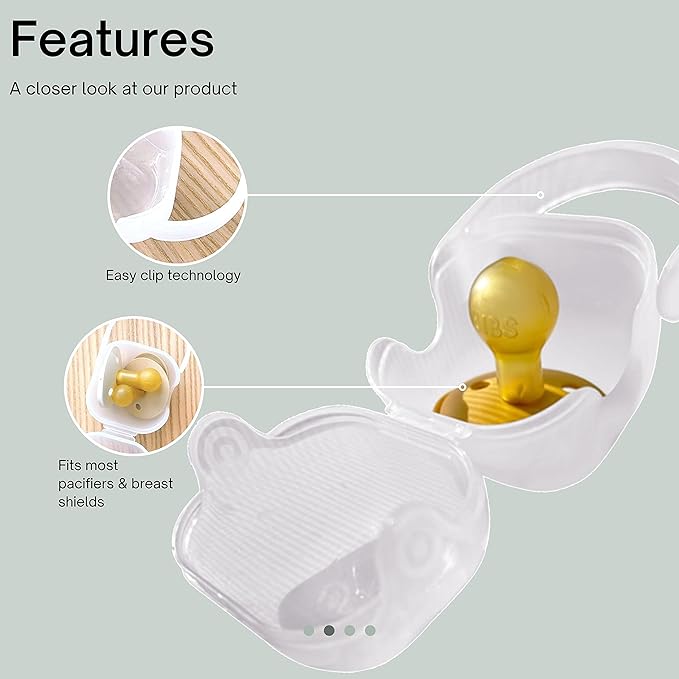 purifyou BPA-Free baby pacifier holder & Nipple Shield Cases - Set of 3 Clear Pacifier case for diaper bag & Stroller - Pacifier Box for Travel - Keeps Baby’s Binkies Clean and Accessible