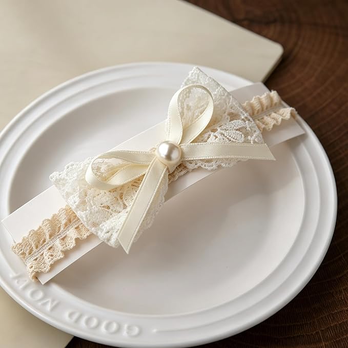 Handmade Baby Girl Headbands in Beige Baby Bows and Floral Lace Headband Bows for Newborns and Toddlers Cute Baby Girl Bows and Newborn Headband Bows