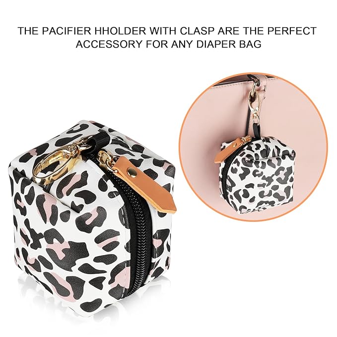 Accmor Baby Pacifier Case with Clip, Baby Pacifier Holder Pouch Box for Diaper Bag, Holds 2 Pacifiers for Travel Outdoor Activities, Small Baby Utensils,Black Leopard