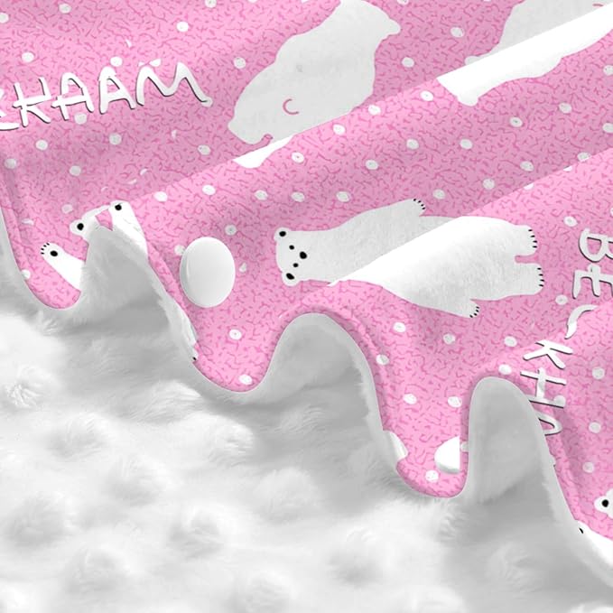 Personalized Baby Car Seat Canopy for Babies with Name, Custom Polar Bear Pink Stroller Car Seat Covers for Girls, Minky Nursing Carseat Cover for Breastfeeding, Car Seat Canopies for Newborn