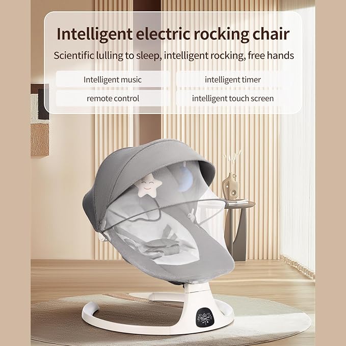 Baby Swing for Infants, Bluetooth Infant Swing with Music Speaker, Bluetooth Touch Screen/Remote Control Timing Function with 5 Speeds, 3 Seat Positions,10 Music, 5 Point Harness Belt