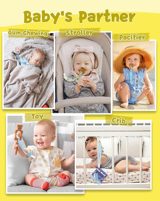 babygoal Neutral Pacifier Clips, 6 Pack Binky Paci Holder Leashes Fits for Most Baby Pacifiers and Binkies