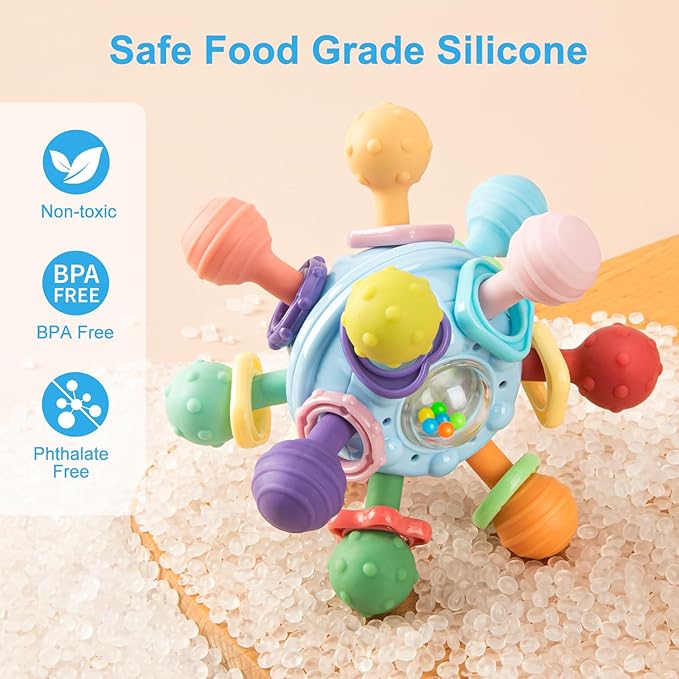 Easter Baby Teething Toys, Baby Teethers Montessori Sensory Toys for 0-6 6-12 Months, Gifts for 1 Year Old Boys Girls Infant Newborn, Perfect Baby Easter Basket Stuffers & Easter Gifts, Blue