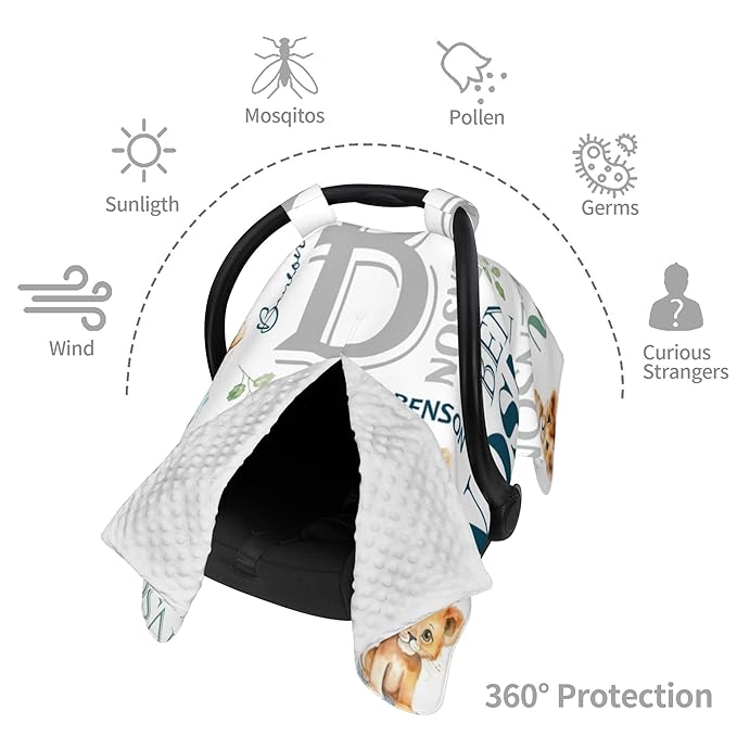 Personalized Winter Car Seat Covers for Babies with Name Lion Minky Baby Car Seat Cover for Boys Girls Custom Infant Carseat Covers Baby Blanket Nursing Cover Breastfeeding Scarf