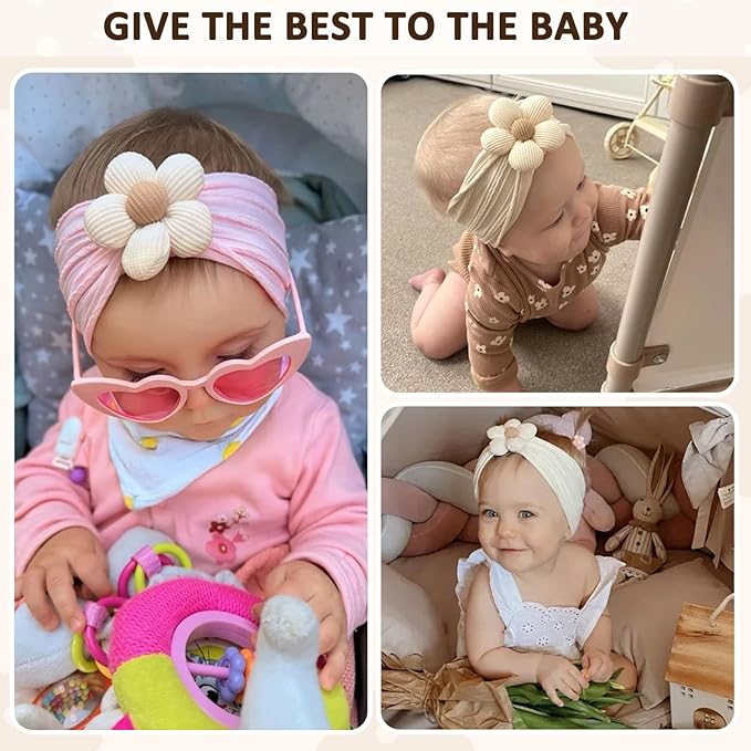 MIUXUESO 3 Pcs Baby Flower Headbands Baby Girls Nylon Headband Soft Hairbands Hair Accessories for Newborn Infant Toddler Kids (White Black Pink)