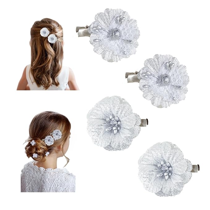 Baby Girls Floral Hair Bows Clips, 4Pcs Glitter Gold Flower Hair Barrettes Alligator Clips, Hair Accessories for Toddlers Kids Teens