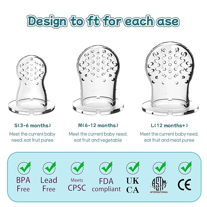 Baby Solids/Frozen Fruit Feeder Pacifier, Infant Teether Toy 4M+, BPA-Free Silicone Pouch & Nipple, Safely Introduce Solids, Teething Relief, 2-Pack
