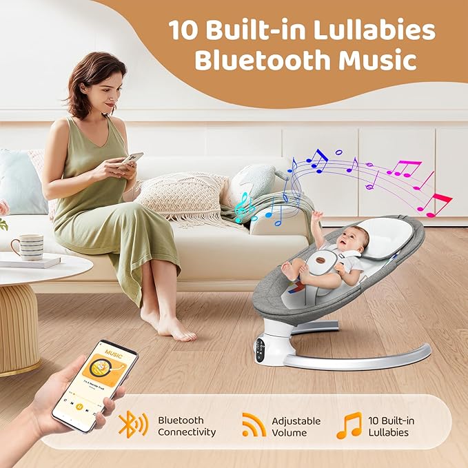 Baby Swings for Infants - Exclusive App & Bluetooth Function, Electric Baby Swing with 5 Point Harness & 5 Sway Speeds, 10 Preset Lullabies, Portable Infant Swing for Indoor/Outdoor(Dark Gray)