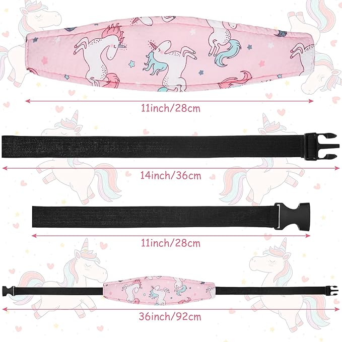 HESTYA 2 Pcs Carseat Head Support Toddler, Stroller Seat Headrest for Sleeping Traveling, Neck Relief Headband Strap for Kids Children Toddler Infant(Unicorn)